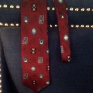 Guy Laroche Silk Tie (Diffusion) Red and Gold Geometric